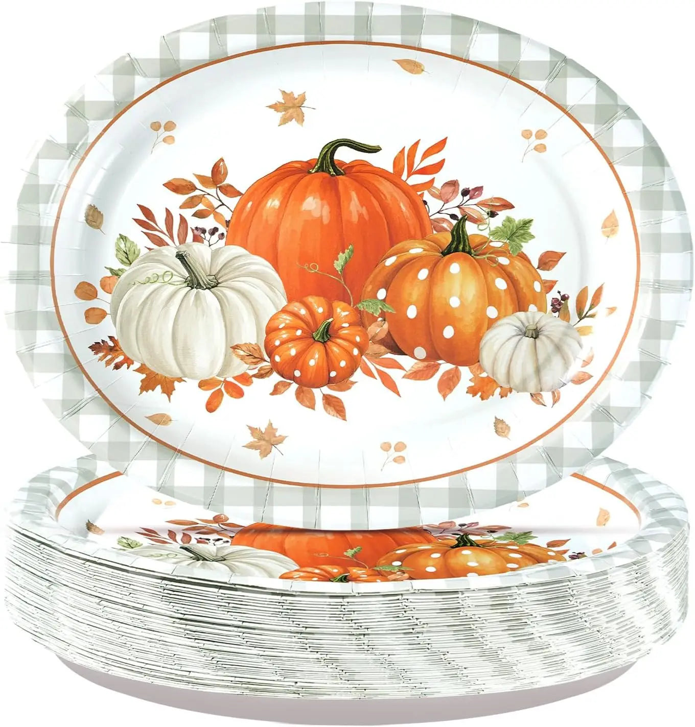 Autumn Disposable Oval Paper Plates Set 50 Count For Festive Fall Gatherings And Parties
