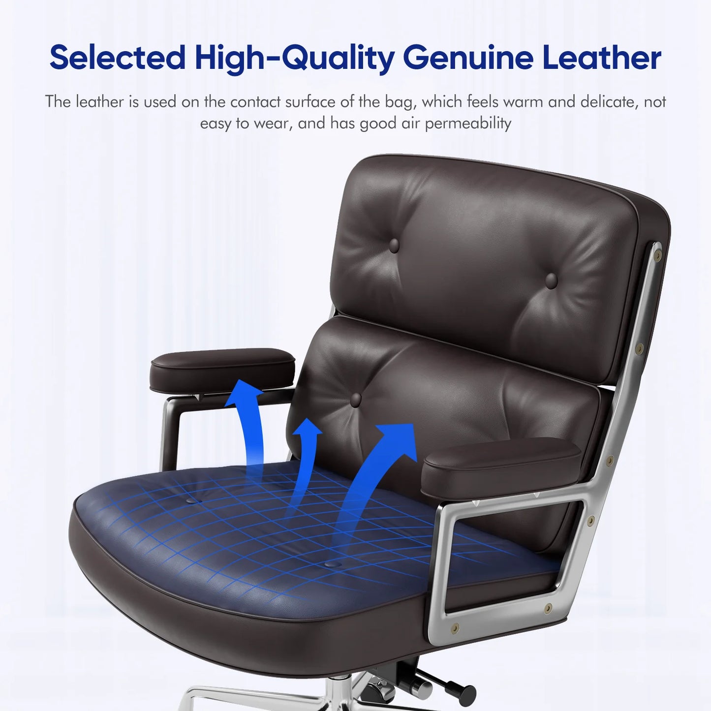 Furgle Ergonomic Genuine Leather Office Chair With Swivel Backrest