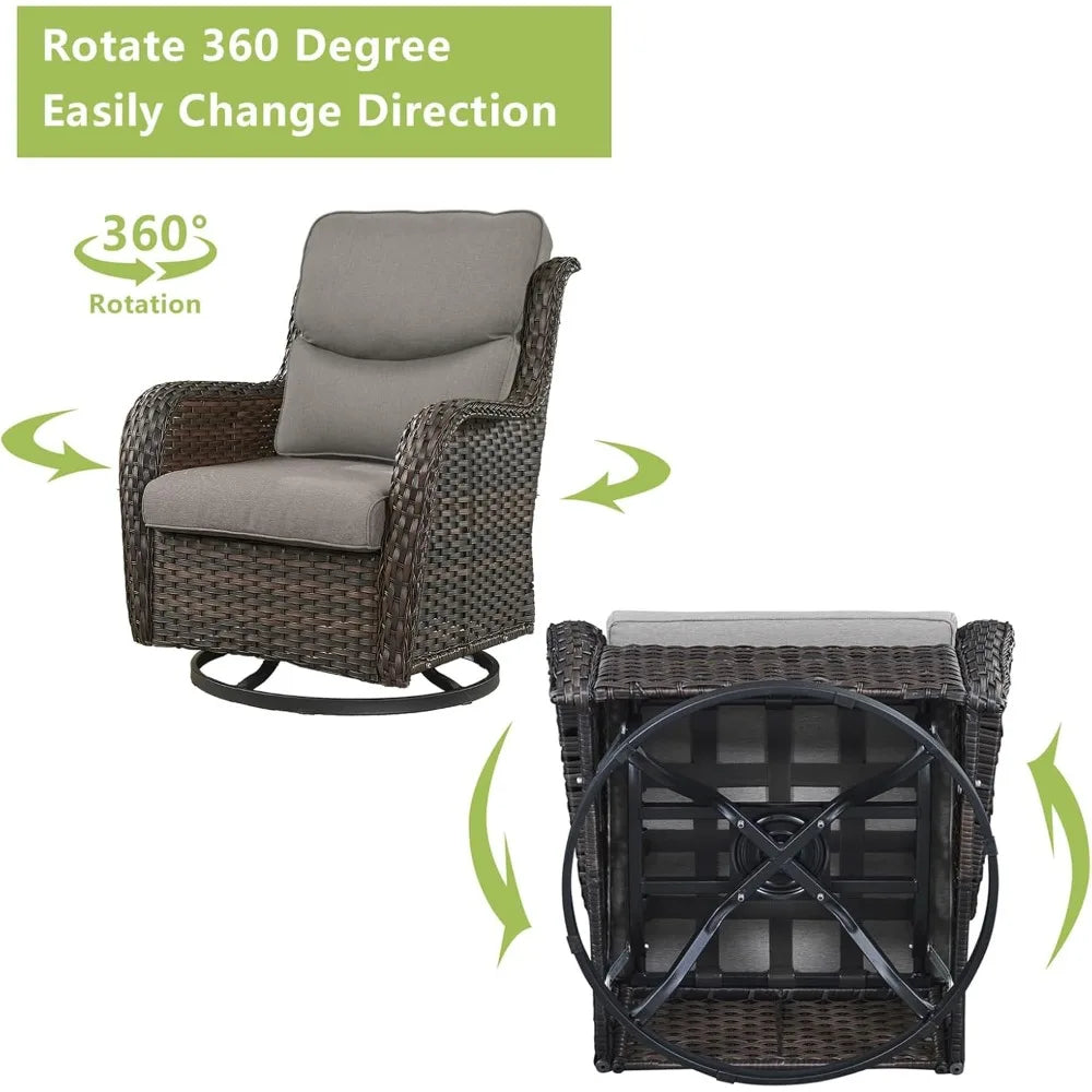 Wicker Rocking Chair Set Outdoor Patio Rattan Lounge For Garden