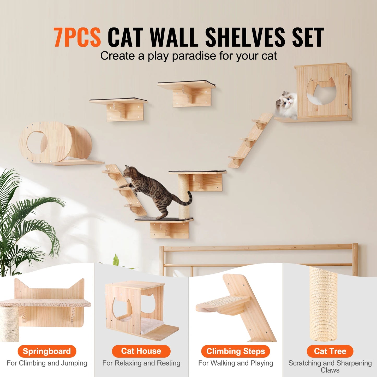 SucceBuy Wall Mounted Cat Shelves and Perches for Cats