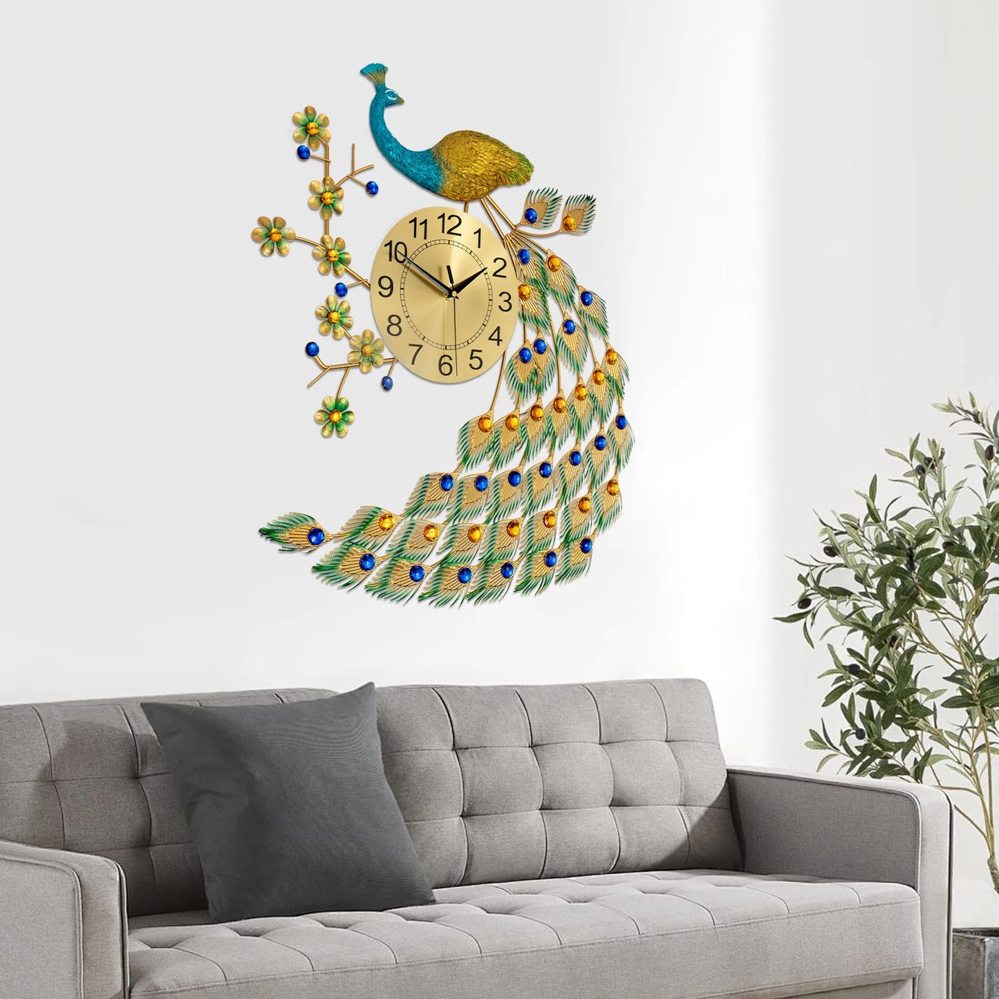 Iron Peacock Quartz Wall Clock for Living Room Decor