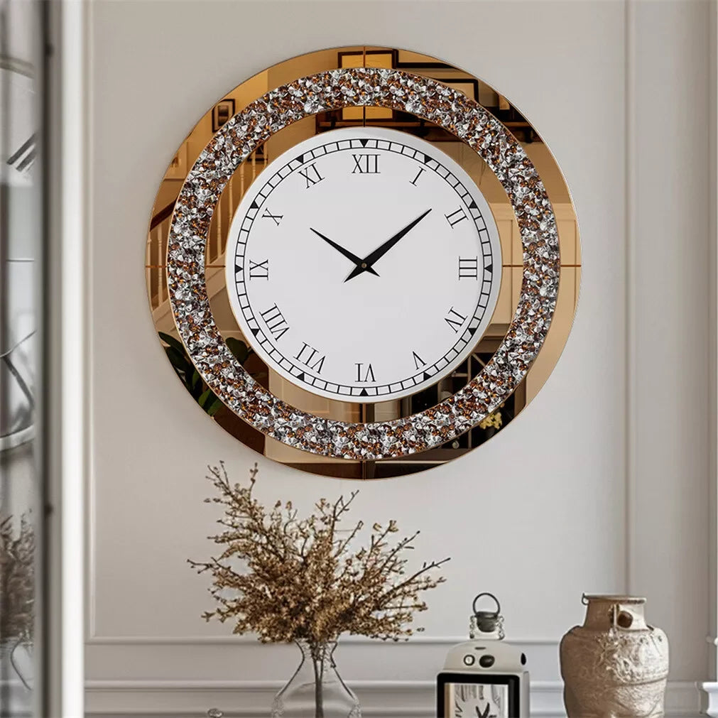 LUVODI Luxurious 3D DiamondCrystal Wall Clock With RomanNumerals ElegancePro Display